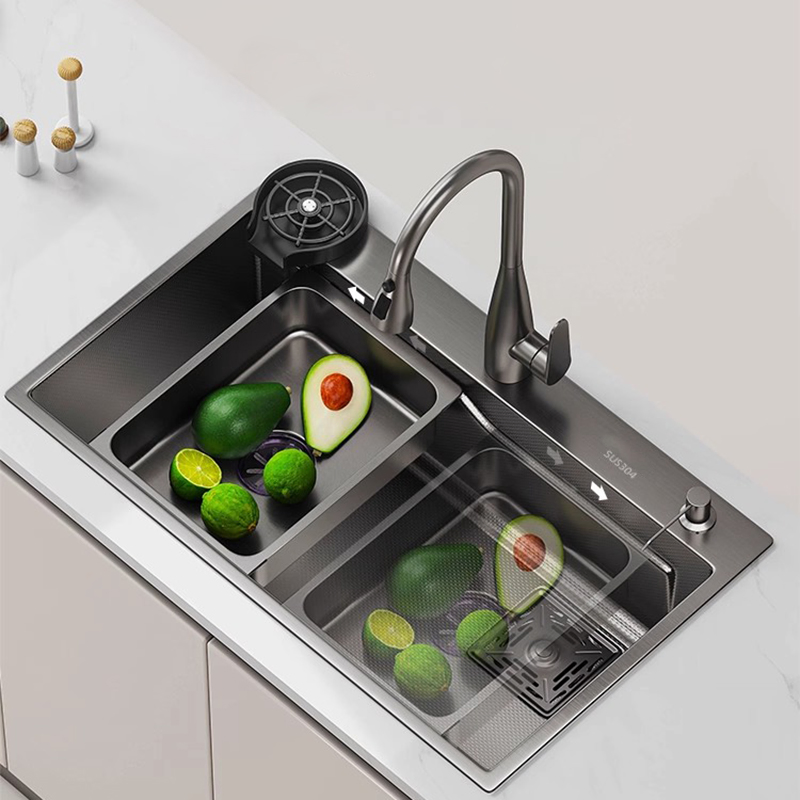 Wholesale Rectangular Multifunctional Matte Black Handmade Stainless Steel Kitchen Sink with Faucet