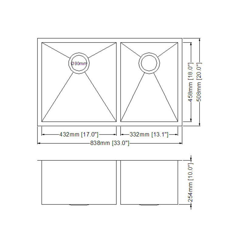 European and American Models 304 Stainless Steel Platform Right -Angle Double Sink Custom Kitchen Sink Watery Basin