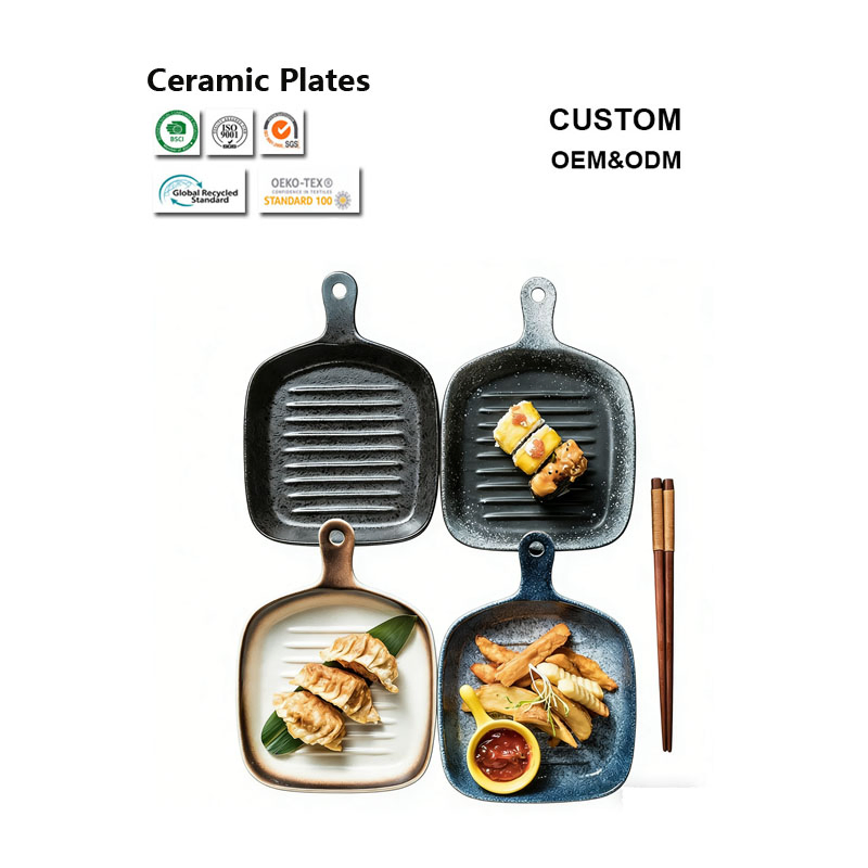 Custom Round Shallow Matte Black Restaurant Food Salad Steak Dinner Ceramic Plates