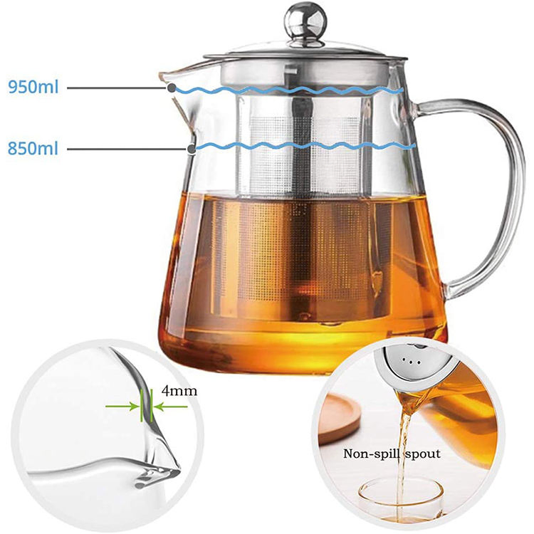 40oz Tea Kettle and Tea Pot Maker Glass Teapot with Removable Loose Tea Infuser Stovetop Safe Glass Teapot