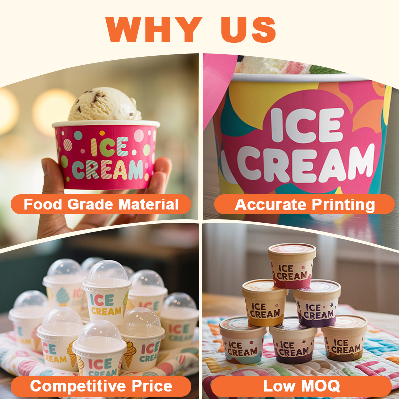 Hot Sale Disposable Custom Printed Ice Cream Cups with Lids