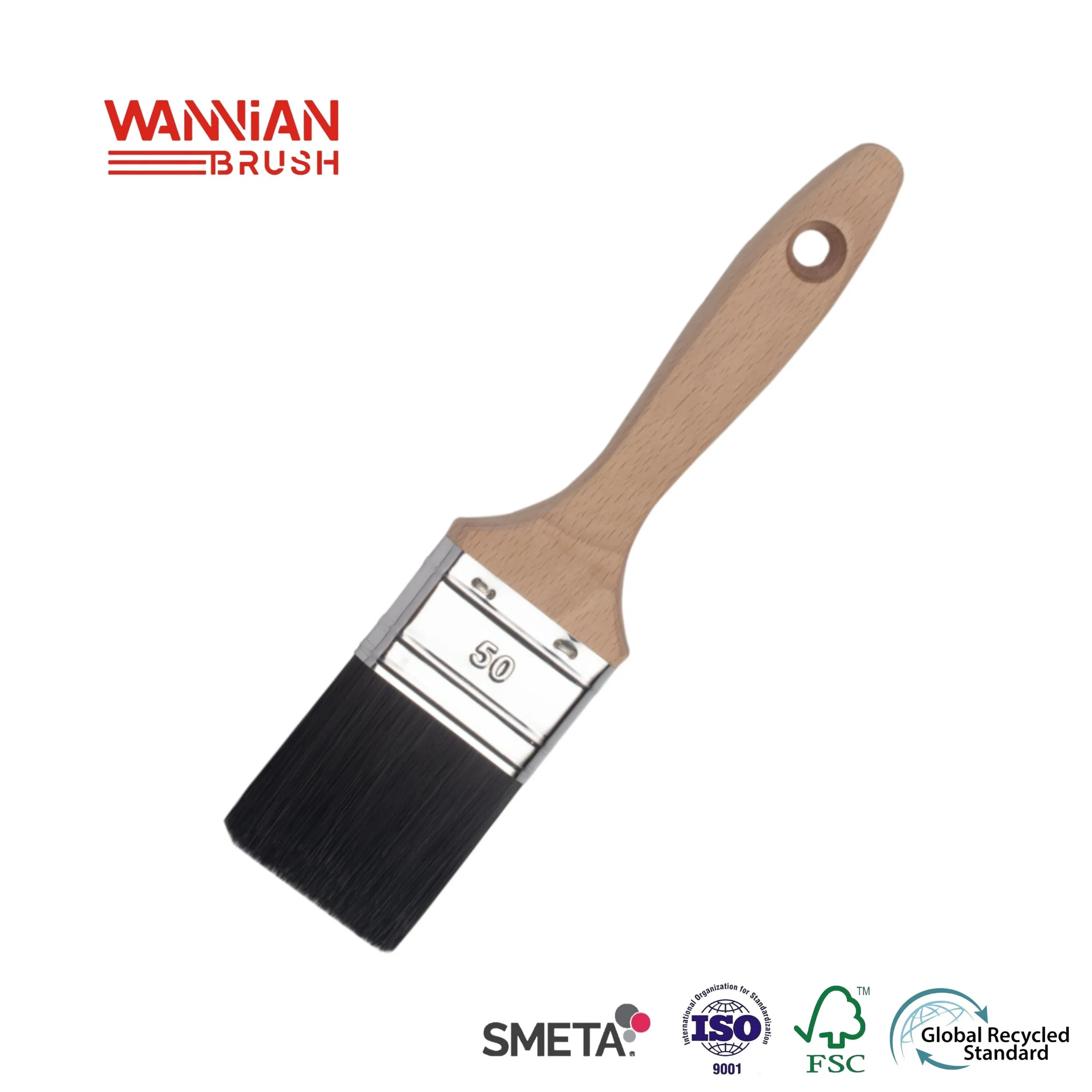 50mm High Quality Beech Wood Handle Stainless Ferrule Tapered Filament Flat Brush Paint Brush