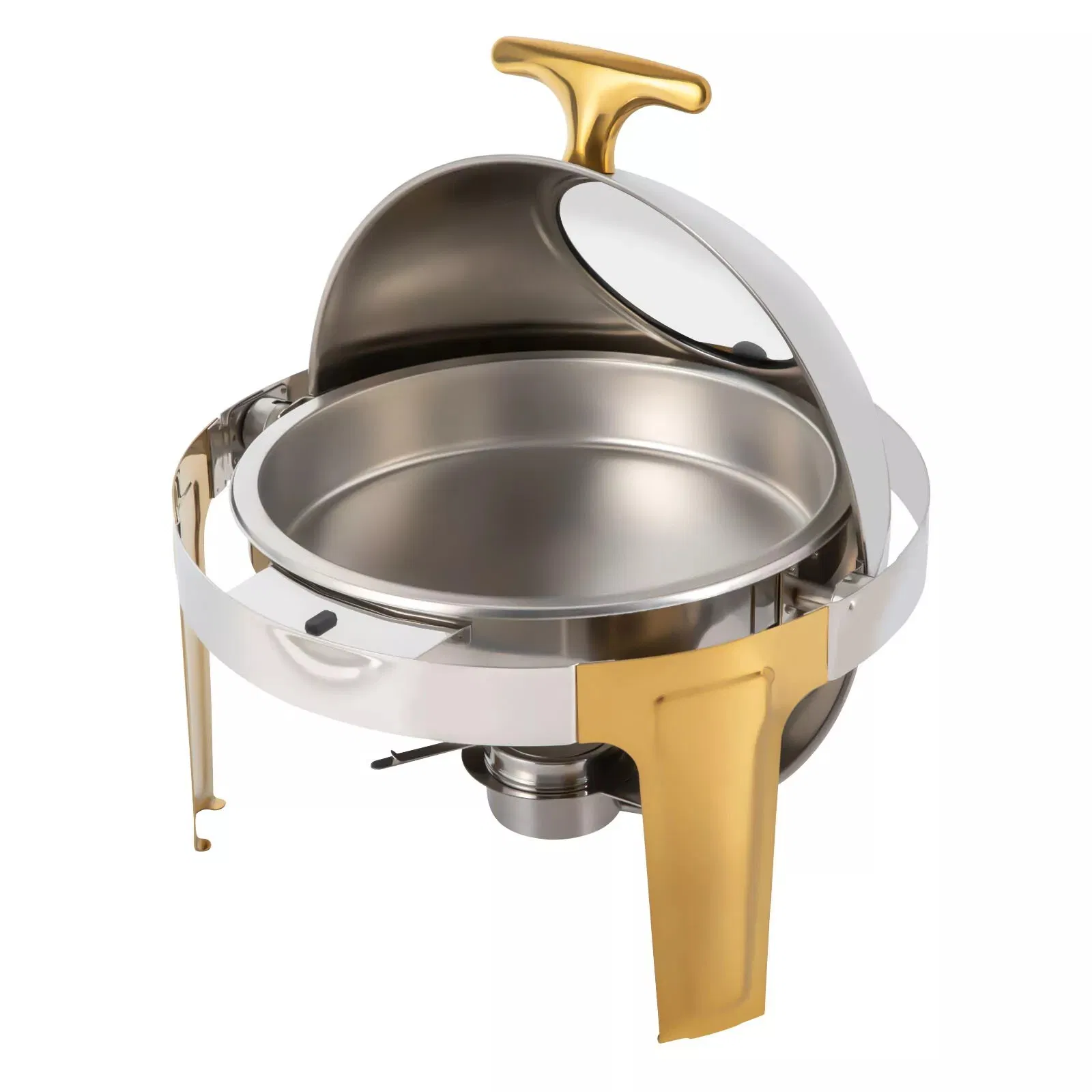 Premium Gold Accented Stainless Steel Round Buffet Serving Dish