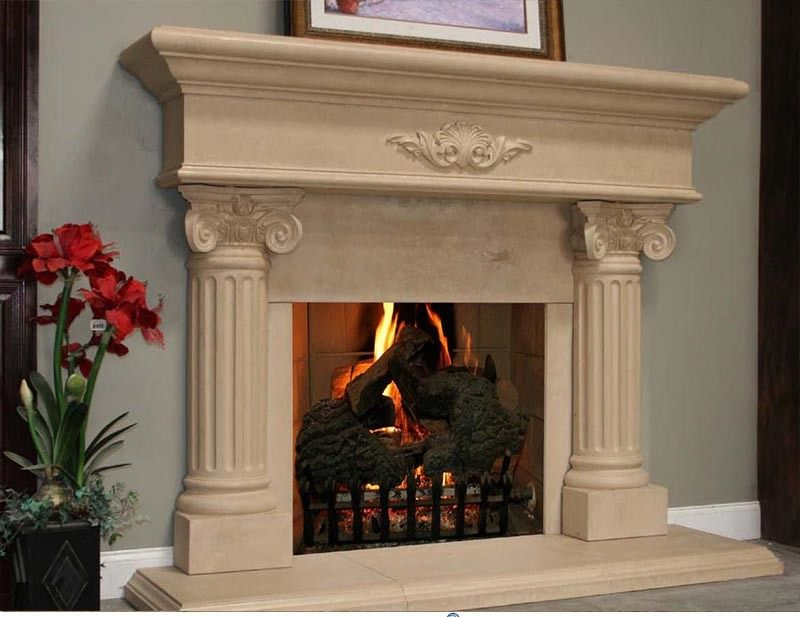 White/Beige/Black Color Stone Sculpture Marble Mantel Fireplace