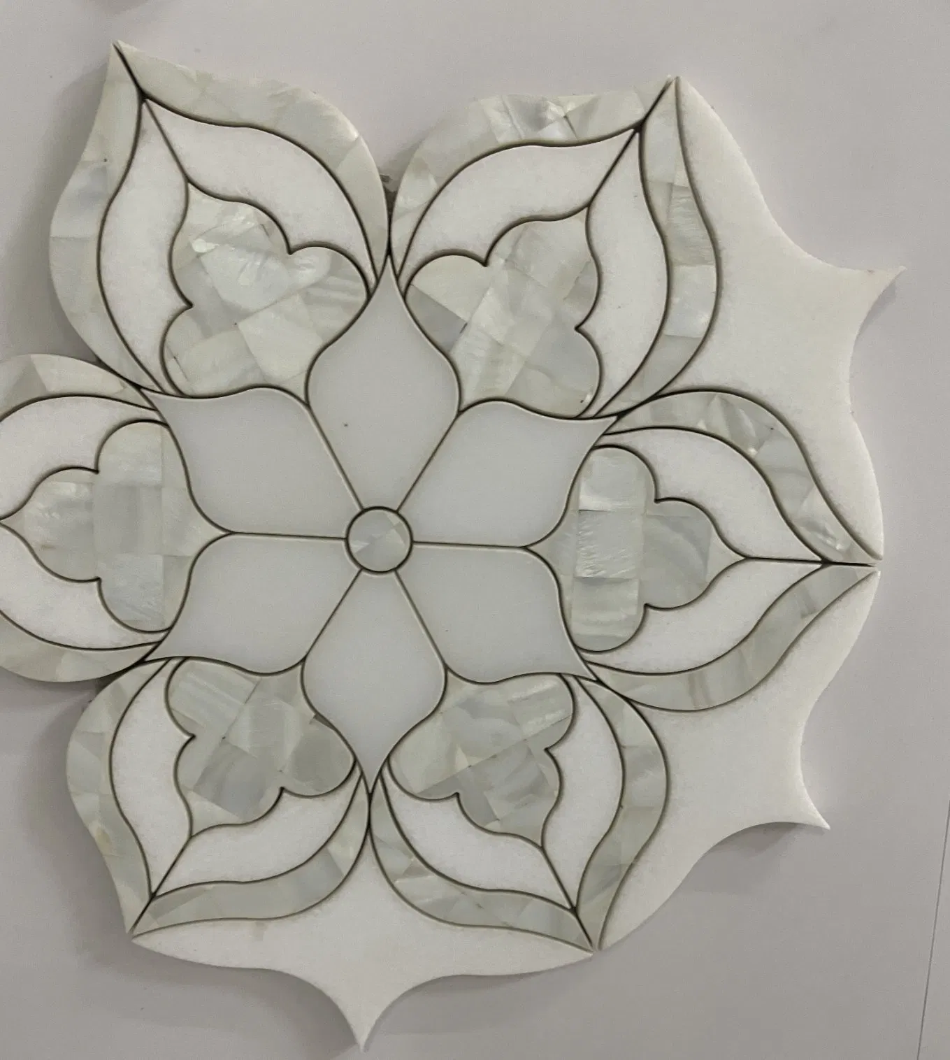 Water jet polished shell crystal/absolute/Thassos White Marble Mosaic for interior/Indoor bar/bathroom/kitchen Floor/Wall/Ceiling