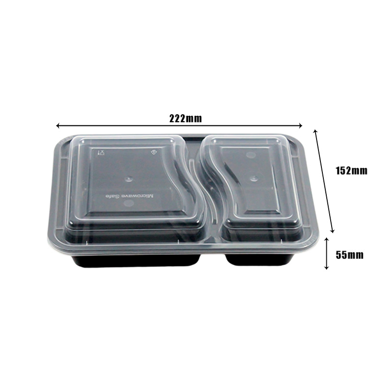 BPA Free Disposable Plastic 2 Compartments Food Container Microwave PP Box with Lid