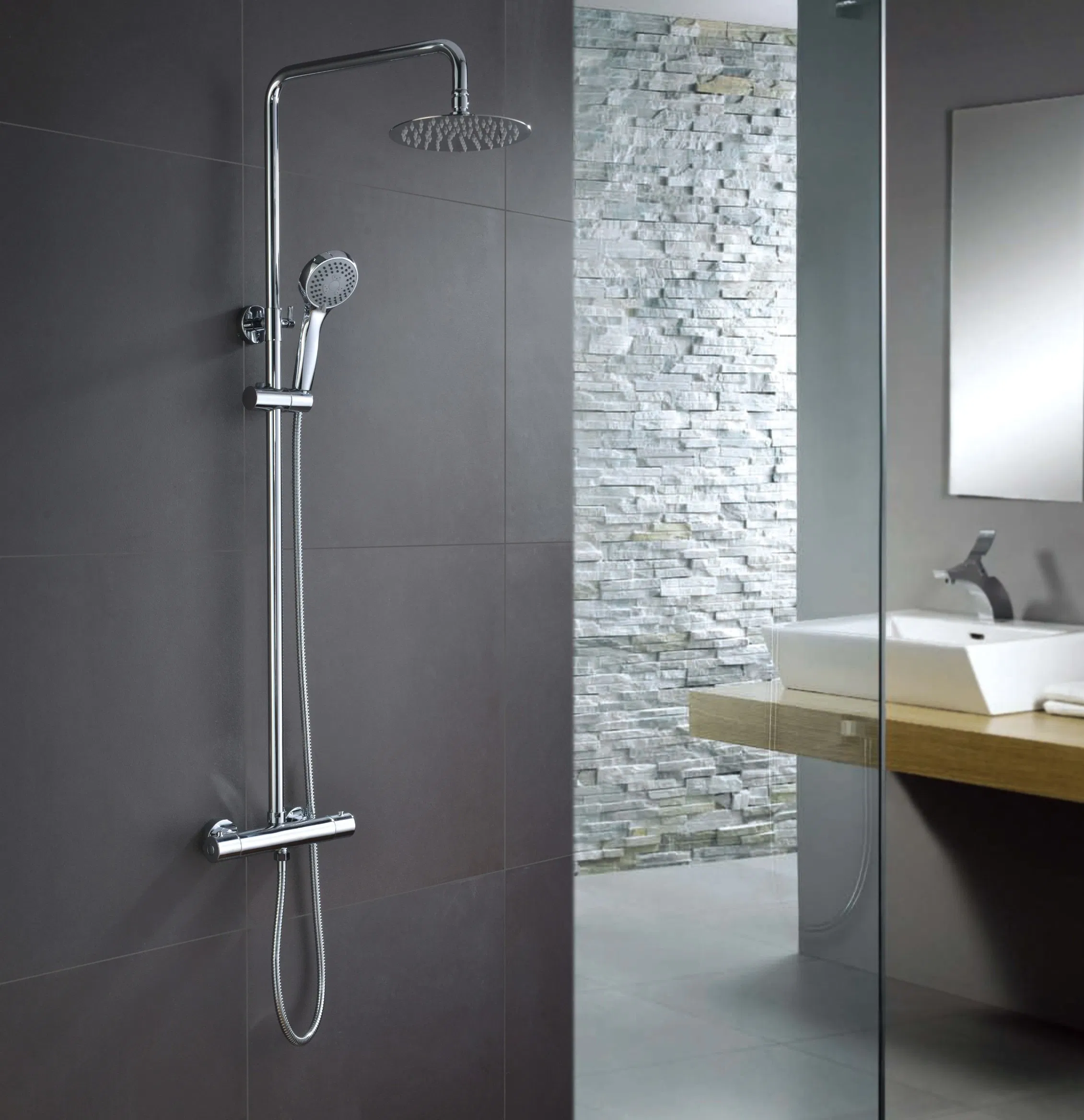 Термостатическая душевая колонна с дождевой лейкой