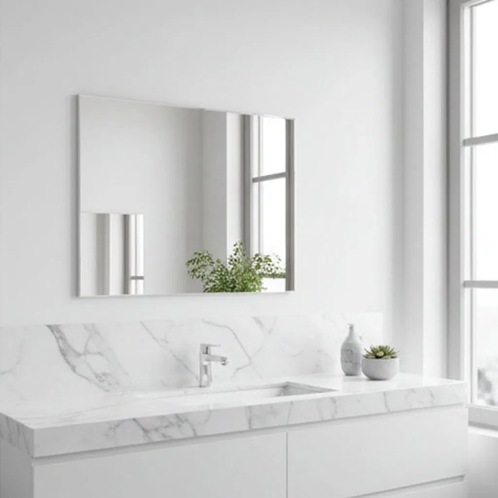 Modern Grey Mirror with Elegant Frame for Home Decor