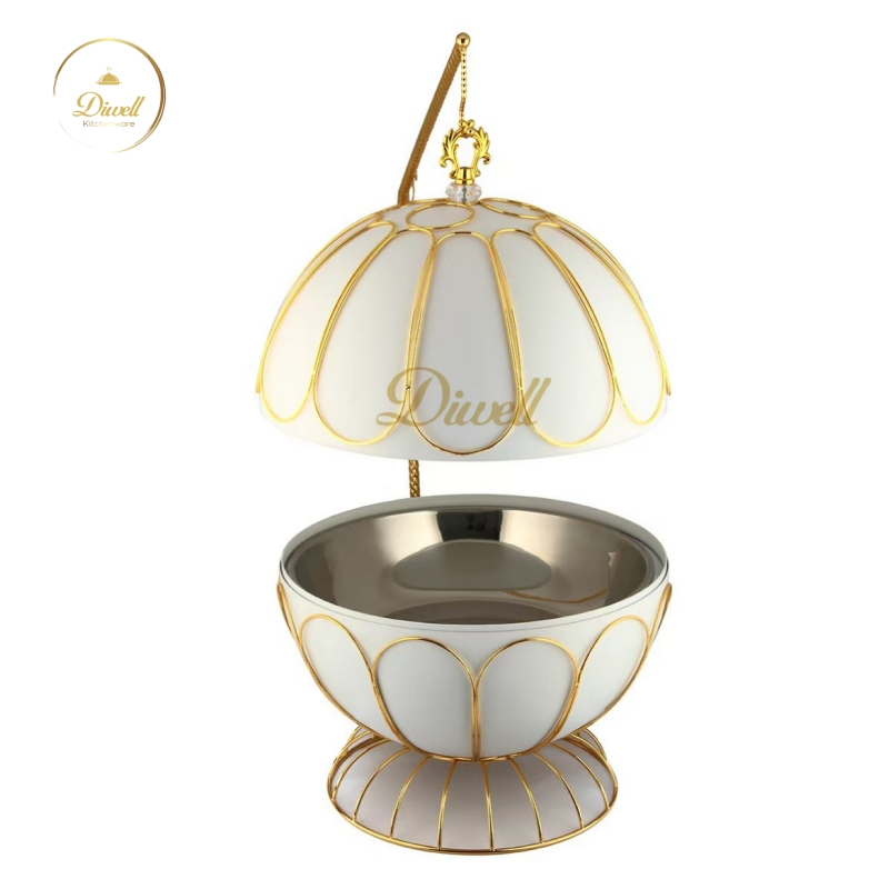 Luxury Hanging Chafing Dish with Hanging Lid White & Gold Crown Buffet Warmer Hotel Banquet Food Warmer Chafer