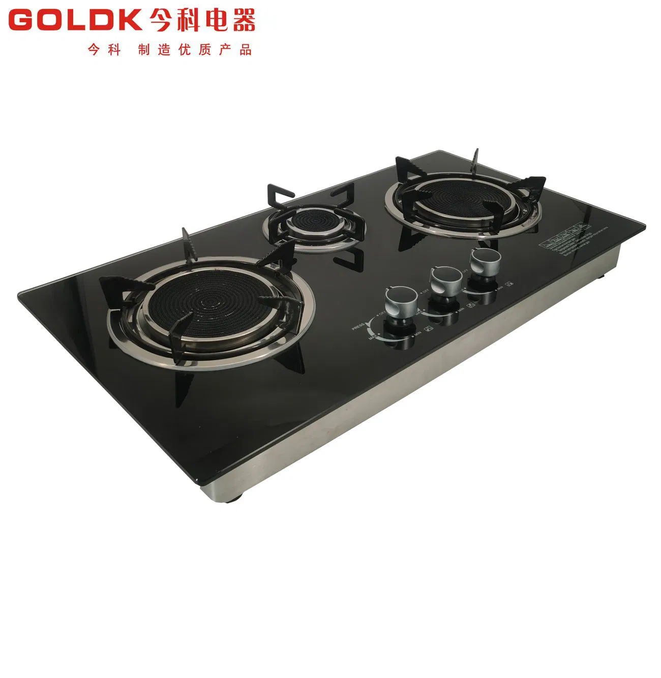 Goldk GS-042 Home Appliance Tabletop Infrared 3 Burner Tempered Glass Gas Cooker