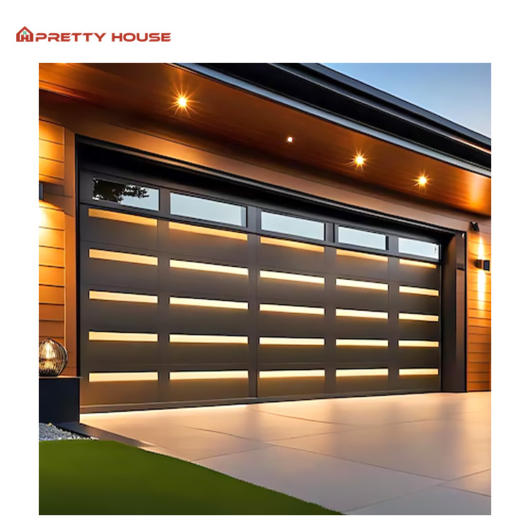 Automatic Aluminum Full View Tempered Glass Sectional Overhead Garage Doors