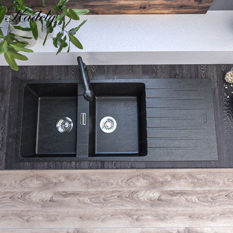 Wholesale Factory Price Modern Black Composite Granite Kitchen Sink Double Bowl Handmade Sink Undermount Stone Hand Wash Sink Quartz Kitchen Sink Farmhouse Sink