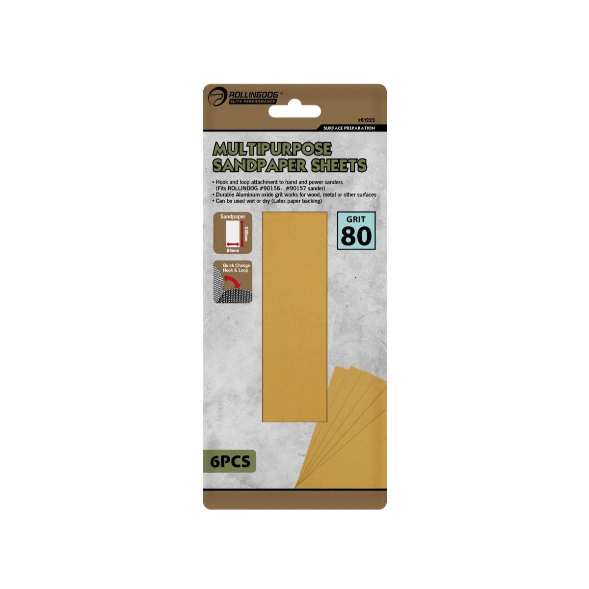 Rolingdog-Elite 81222 Multipurpose Sandpaper Sheets (6PCS) 80 Grit