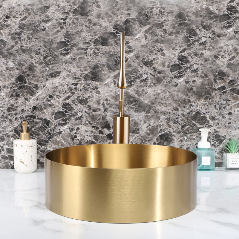 Stainless Steel Round Wash Bathroom Basin Sink Nano Gold Surface Treatment Hotel Design Sink