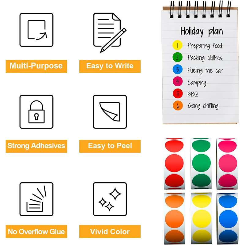 Color-Coded Rectangle Sticker Labels for Business Inventory 250PCS