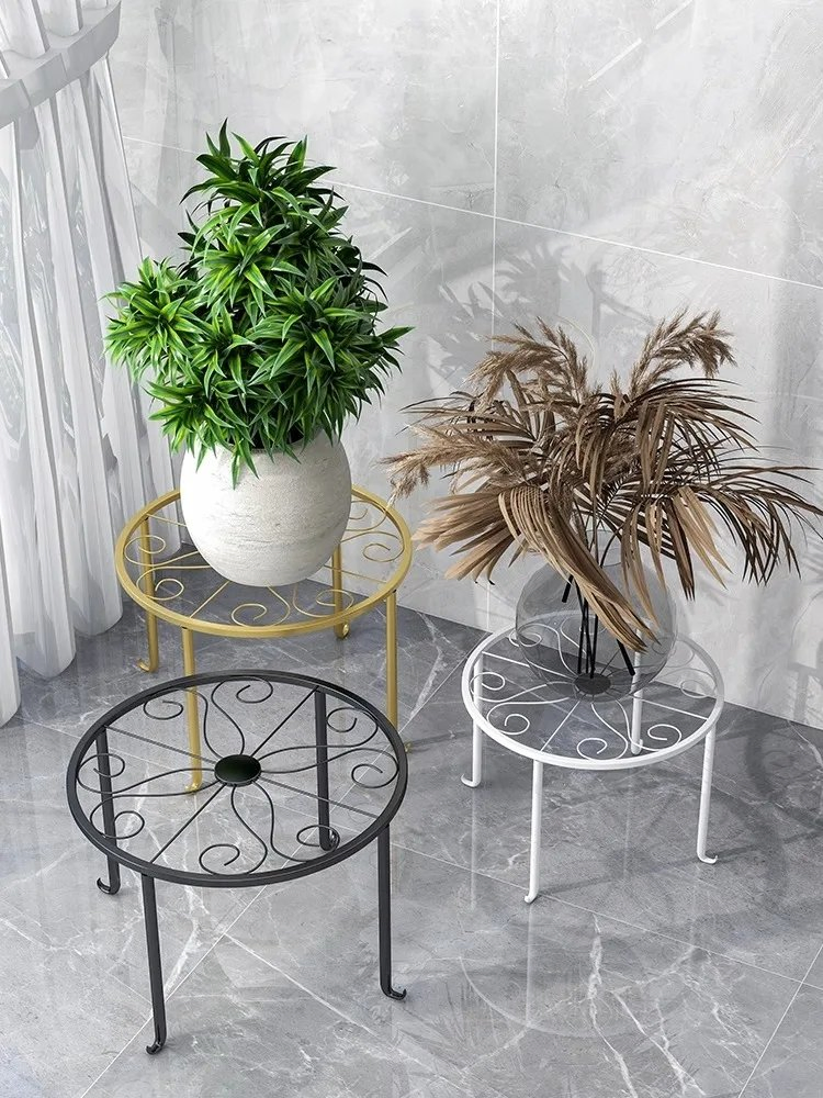 Metal Potted Plant Stand Floor Round Supports Flower Pot Rack Decorative Garden Container