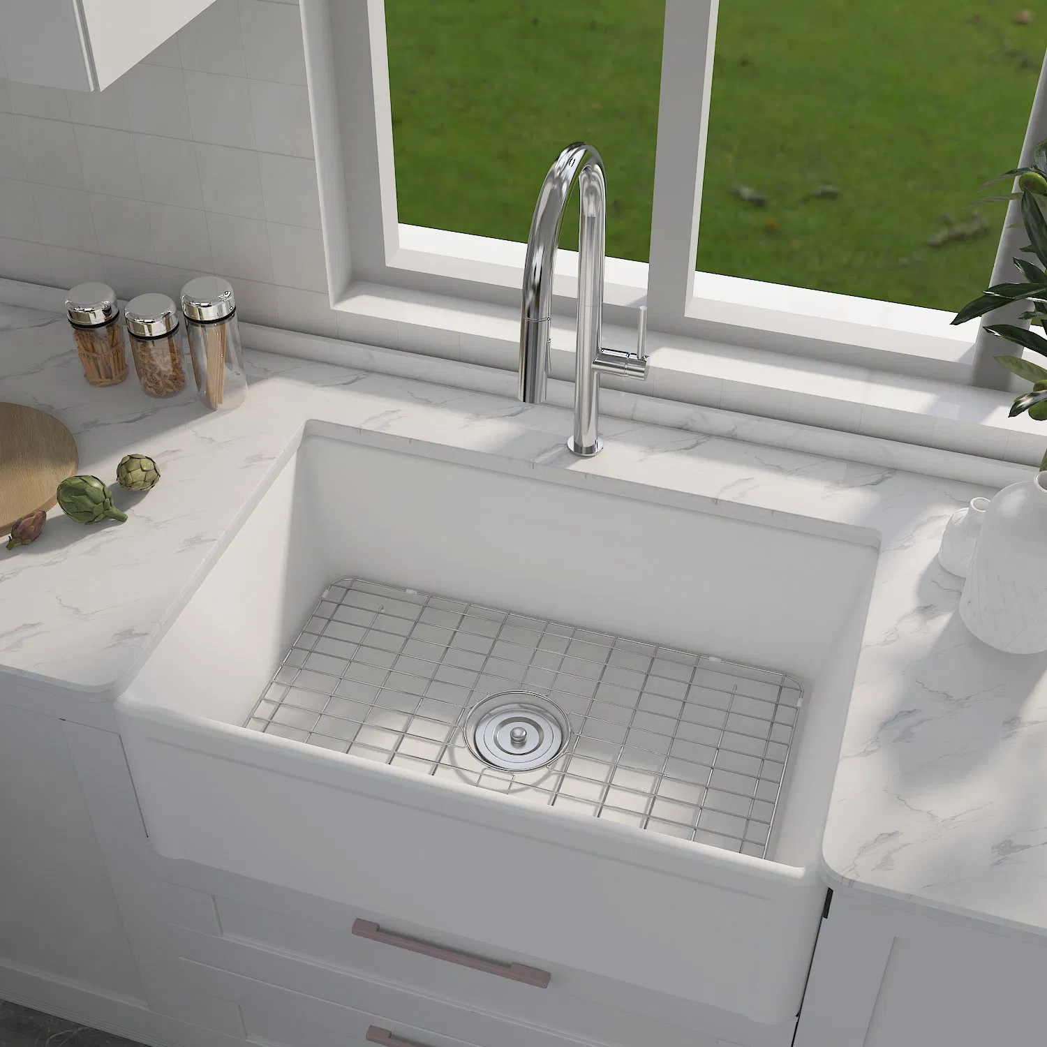 304 Stainless Steel Kitchen Sink Protector with Grid Metal Storage Racks Multifunction Organizer for Dish Storage