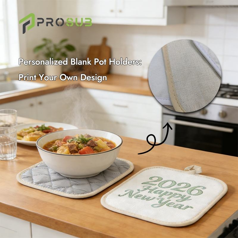 Prosub 8 Inch Linen Sublimation Pot Holder Blank Customized Logo Printing Kitchen Cookware Sublimated Pot Holders