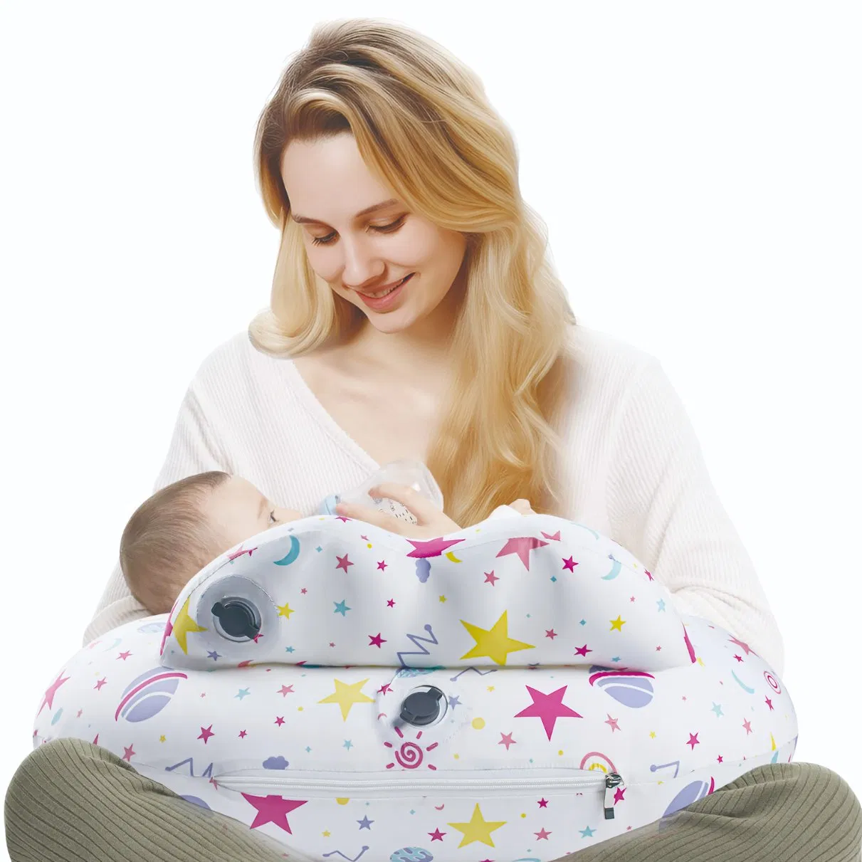TPU Inflatable Nursing Pillow Portable Aid Pillow with Washable Cotton Cover