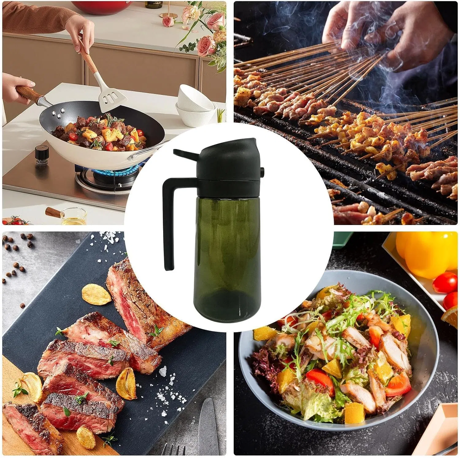 2 in 1 Oil Dispenser, 2X16oz 2-in-1 Oil Dispenser, Cooking Oil Dispenser Spray Bottle Kitchen Gadgets