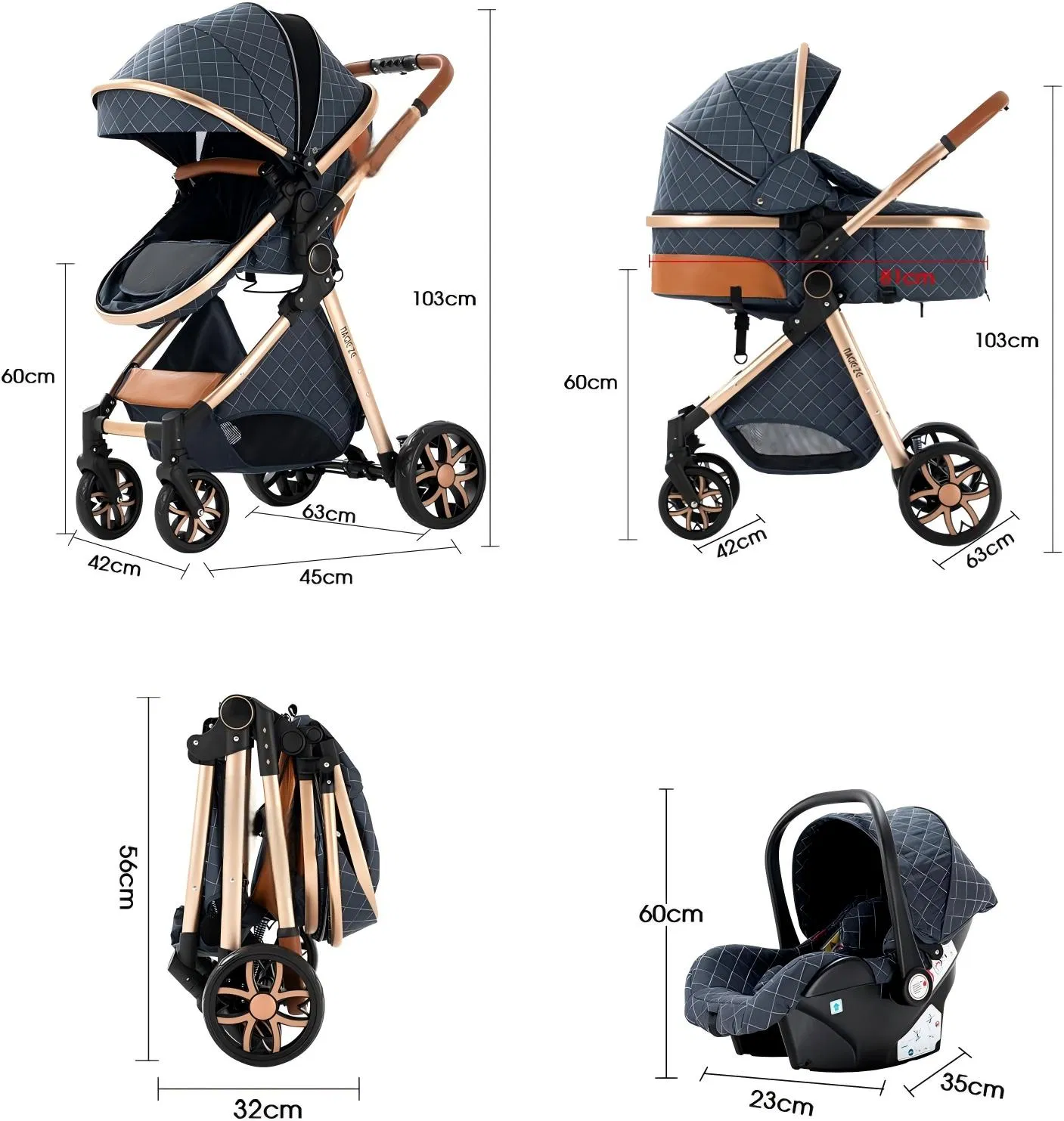 Wholesale Luxury 3-in-1 Multifunction Baby Pram Removable Carry Cot Wholesale Baby Stroller