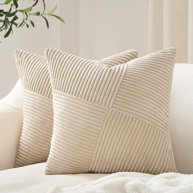 Cream Color Striped Field Shaped Corduroy Sofa Decorative Cushion for Winter Warmth and Soft Pillow Cover