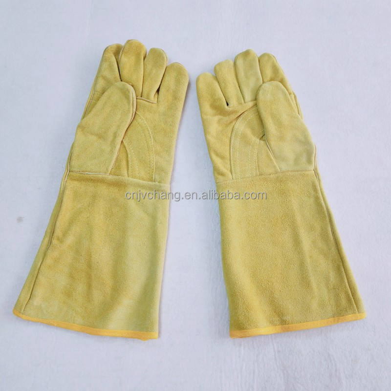Length 39cm Heat Resistant Durable Cowhide Mitts Leather BBQ Gloves for Outdoor Working