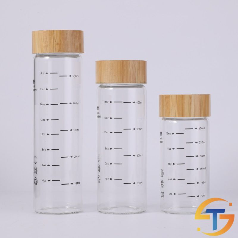 Стеклянная бутылка с бамбуковой крышкой 600/480/360 мл