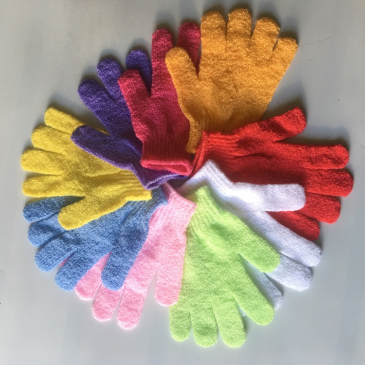 Custom Nylon Five Fingers Mitt Massage Dead Skin Remover Body Exfoliator Gloves Body Scrubber Shower Exfoliating Bath Gloves