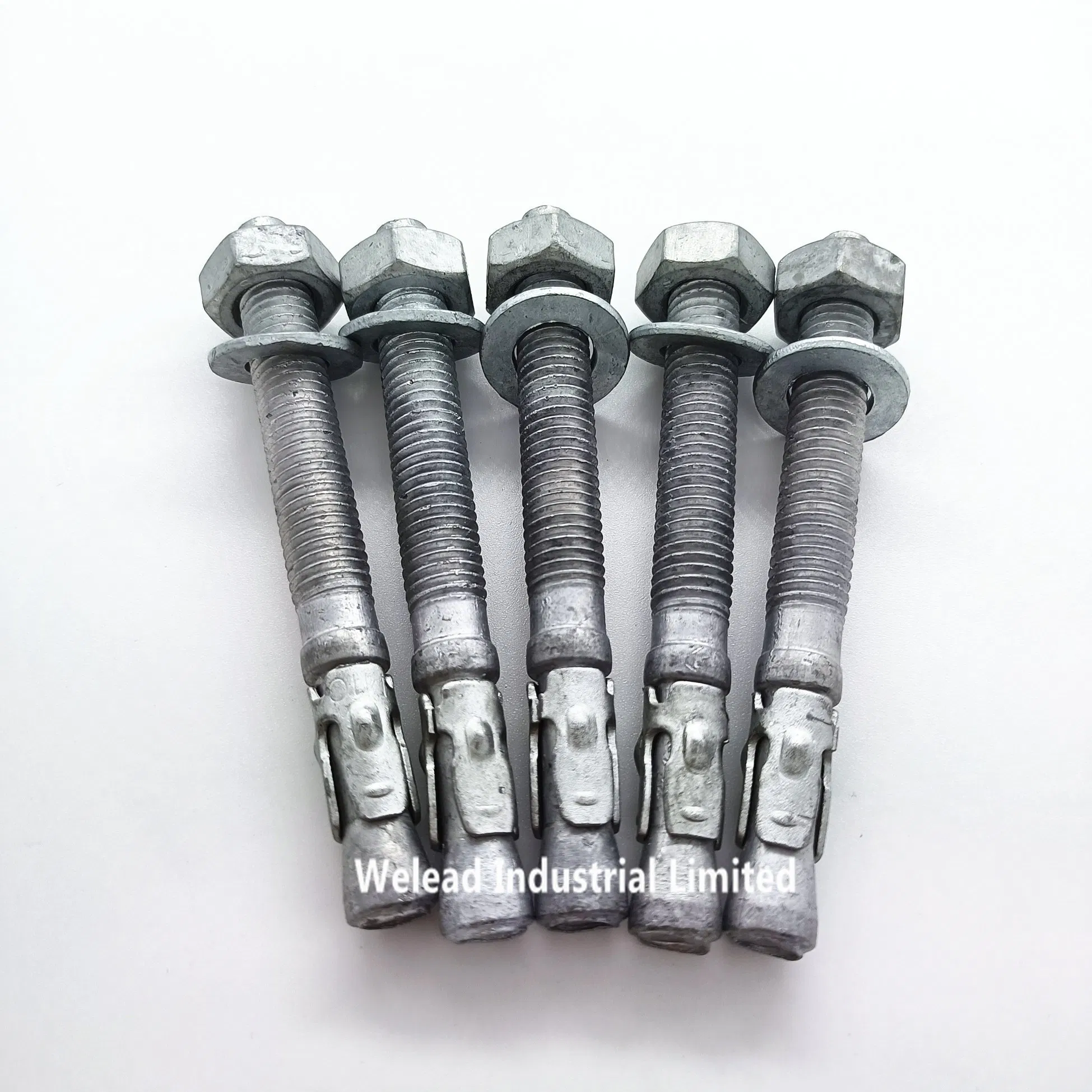 M10X90 HDG Wedge Anchor Throughbolt Expansion Concrete Fastener Carbon Mild Steel Thread Bolt Hot Dipped Galvanization Zinc Coating China Exporter
