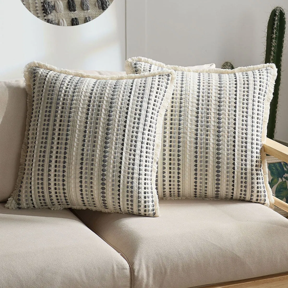 Modern Luxury 18X18 Inch Boho Weaving Texture Throw Cushion Cover Fringe Exquisite Decorative Pillow Case Sofa Accent Couch
