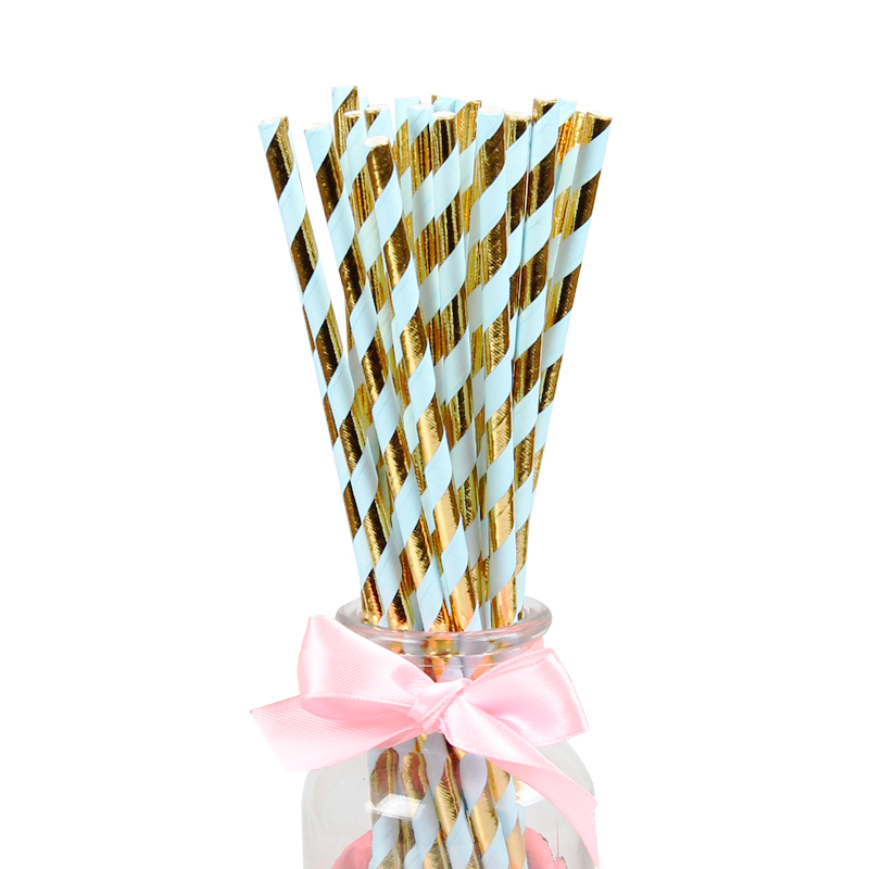 25PCS Foil Gold Rose Gold Silver Paper Straws Wedding, Birthday