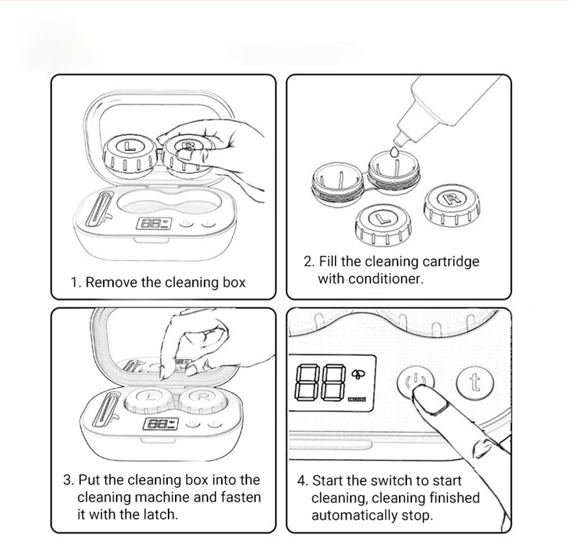 LED Rechargeable Sonic Colored Contact Lens Cleaner Portable Automatic Beauty Lens Cleaning Storage Case