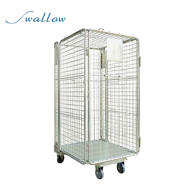 Galvanized Transport Collapsible Wire Mesh Laundry Cage Trolley