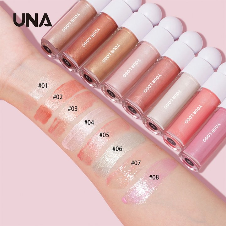 Easy to Blend Buildable Shine Professional Makeup Private Label Bulk Order Supplier Multi Shade 8 Color Liquid Highlighter