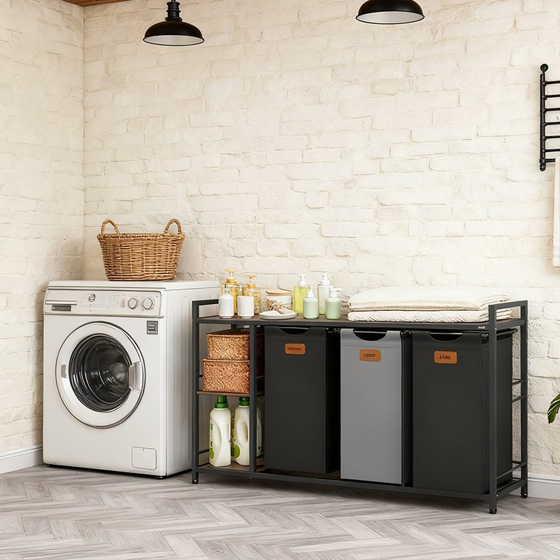 150L Laundry Hamper Laundry Sorter Laundry Basket with 3 Compartments and Removable Bags for Laundry Room Bathroom