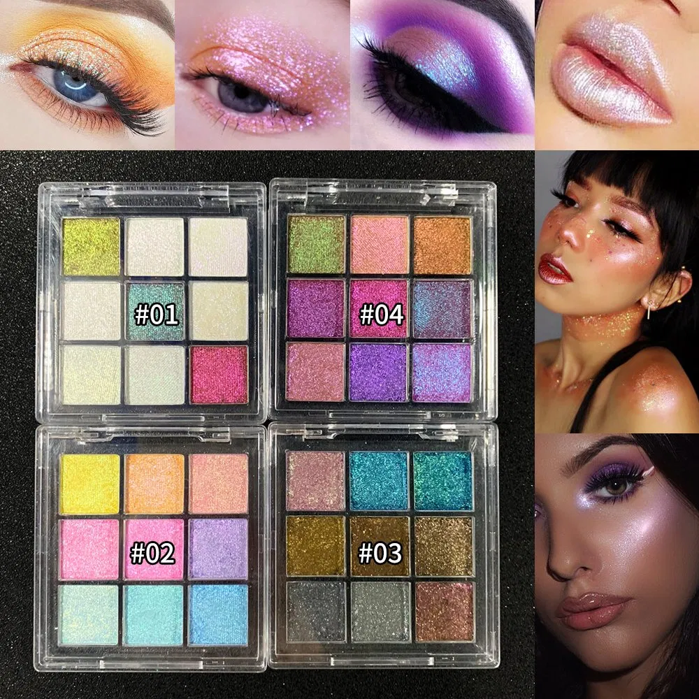 9-Color Private Label Cosmetics Eyeshadow Palette High Pigment Waterproof Glitter Finish Chameleon Duochrome Eyeshadow Powder