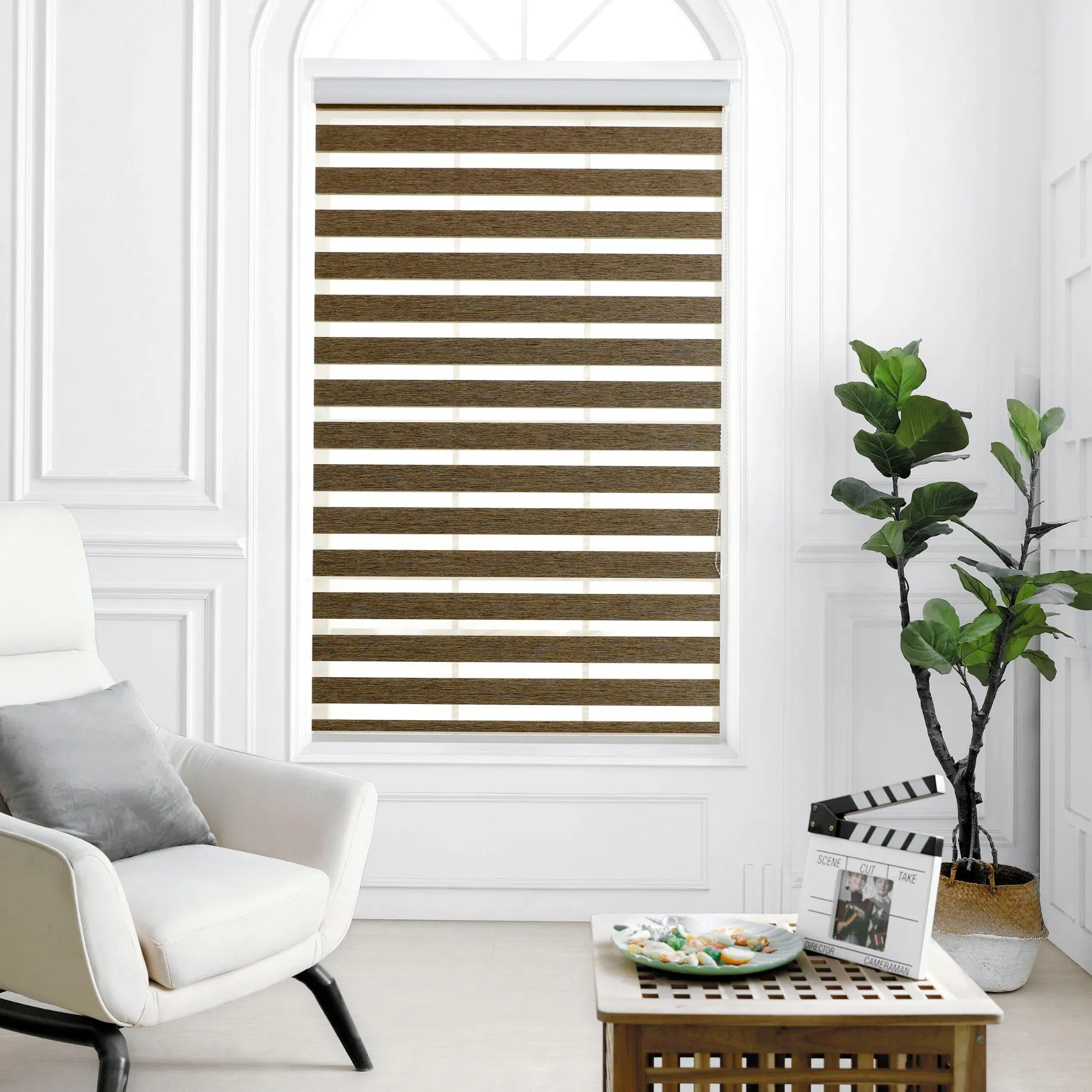 New Bamboo-Look Roller Blind Customized Size Indoor Day and Night Window Zebra Blind for Office Decoration