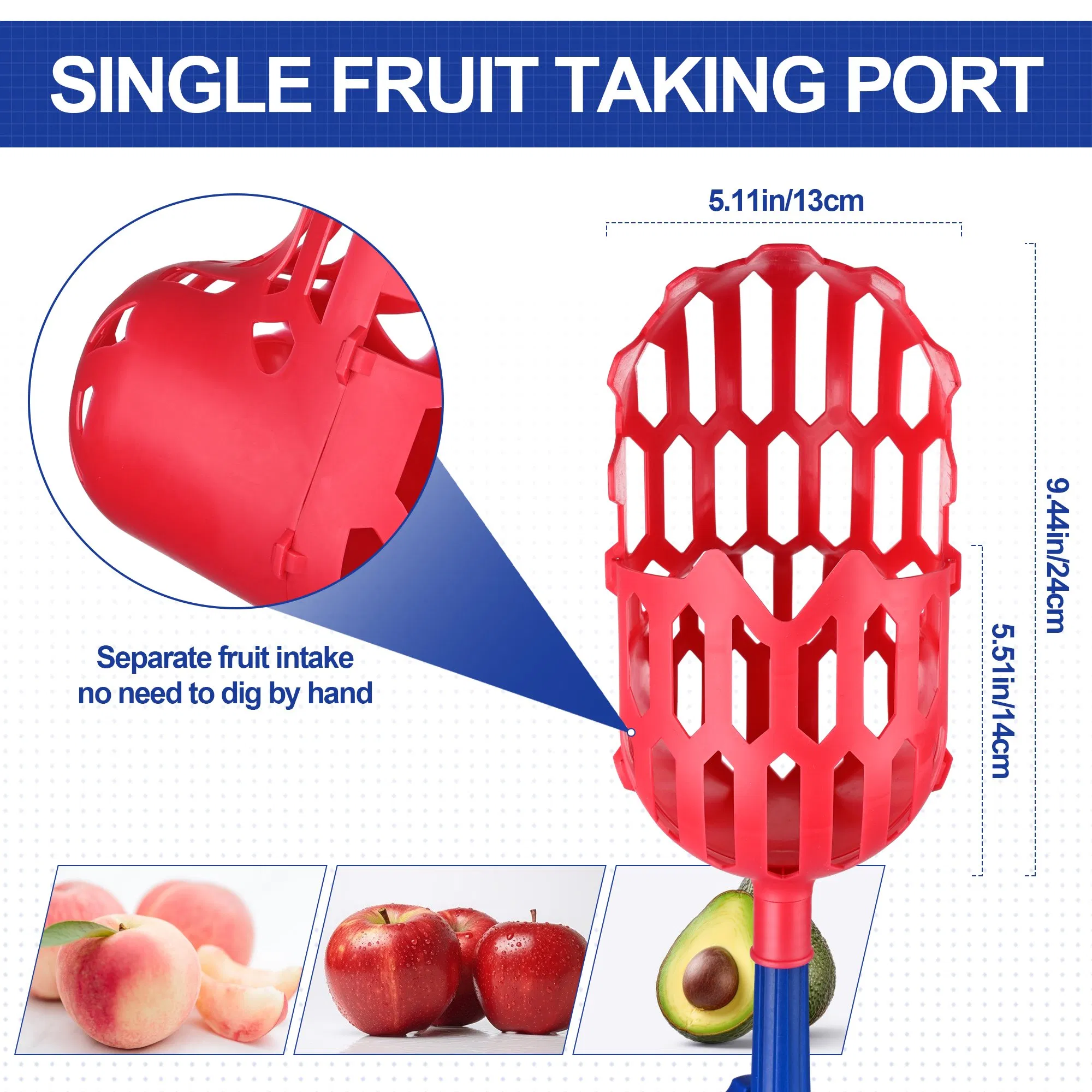 Extra-Long 24FT Good Grip Fruit Picker Adjustable Plastic Basket Orchard Harvesting Tool