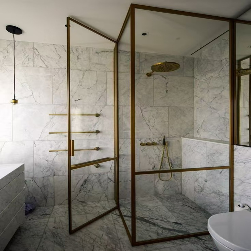 High Quality Matt Black Tempered Glass Frameless Swing Bathroom Shower Door