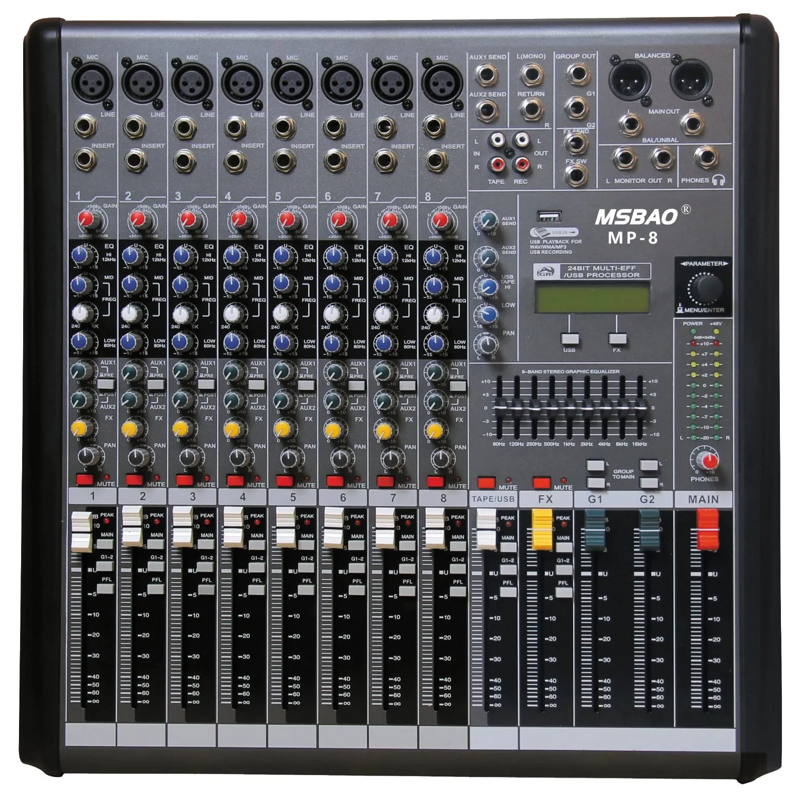 Профессиональный 8-канальный микшерный пульт