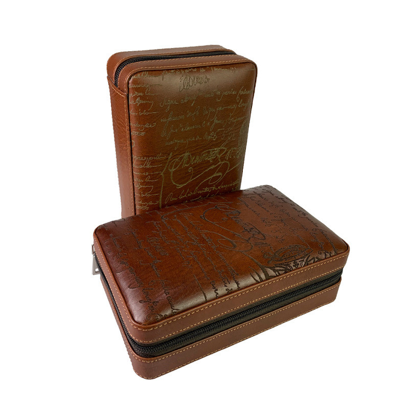 Ea434 Display Showcase Zipper Personalized Luxury Cigar Case Trave Waterproof Custom Retro and Premium Leather Carrying Cases