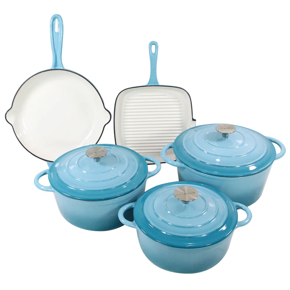 5PCS Teal Color Cast Iron Cooker Enamel Nonstick Cookware Set