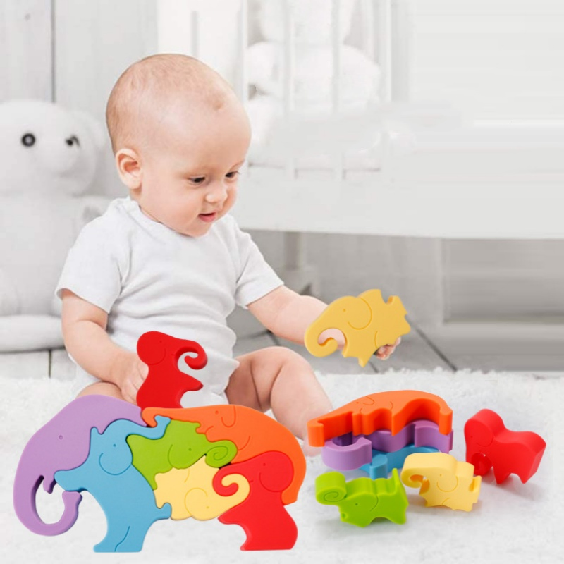 Wholesale Food Grade Educational Toddlers Infant Toys Baby Silicone Elephant Puzzle Toy
