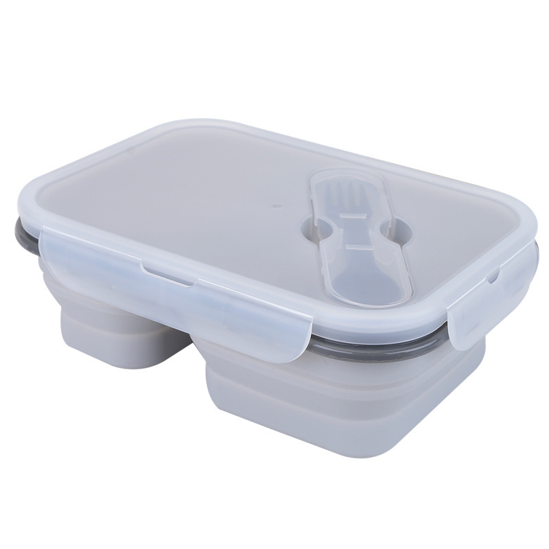 Square New Lunch Box. Two-Compartment Lunch Box. Fresh-Keeping Lunch Box. Silicone Heating Collapsible Lunch Box. High Temperature Resistant