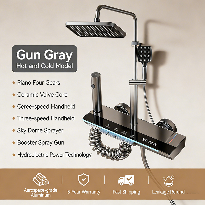 Home Hotel Bathroom Shower Set with Digital Display Piano Key Design