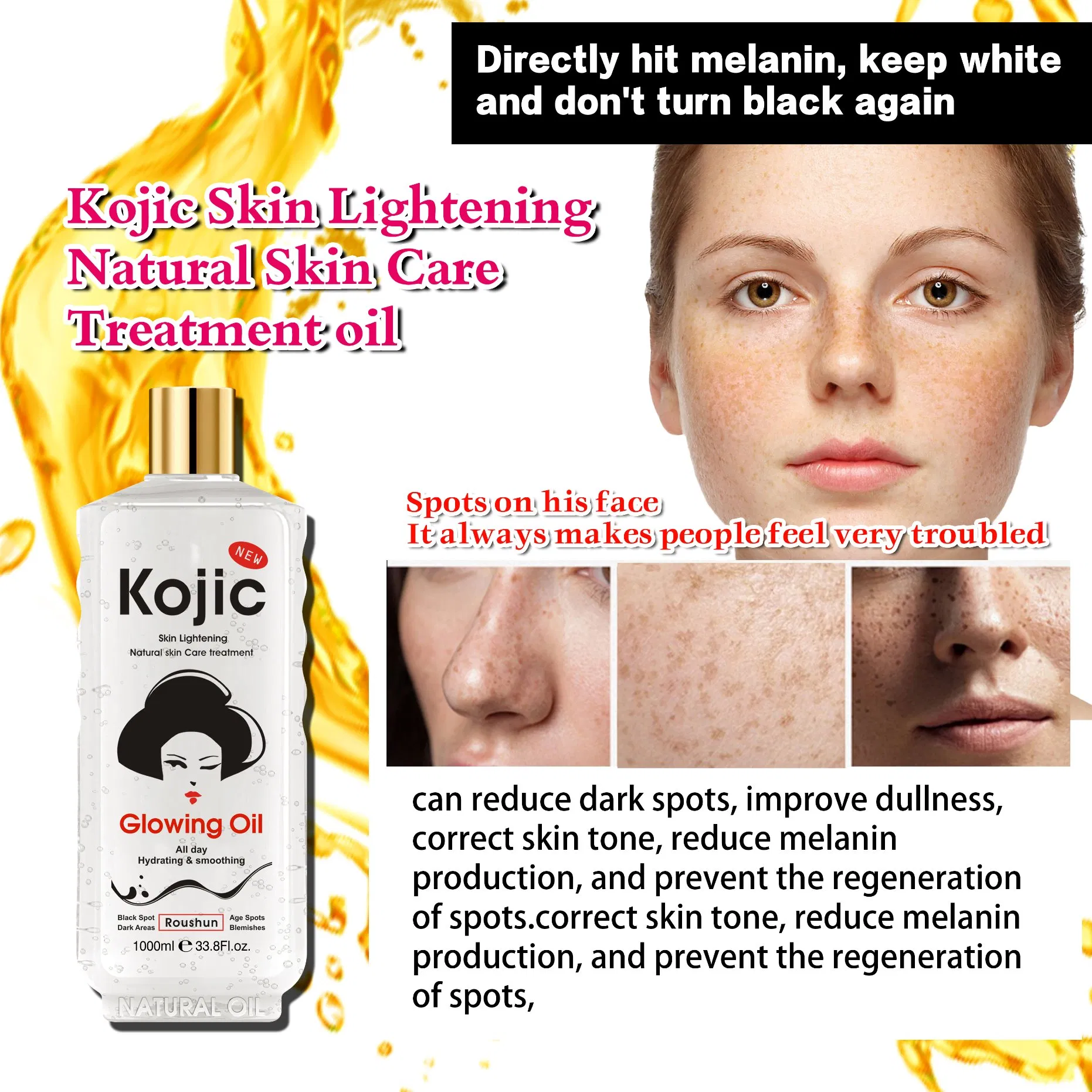 Roushun Kojic Acid Skin Lightening Oil for Hydrating & Smoothing1000ml