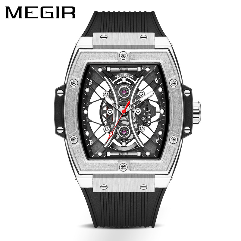 Megir Hot Silicone Strap Fashionable Square Luminous Sports Men's Quartz Watch