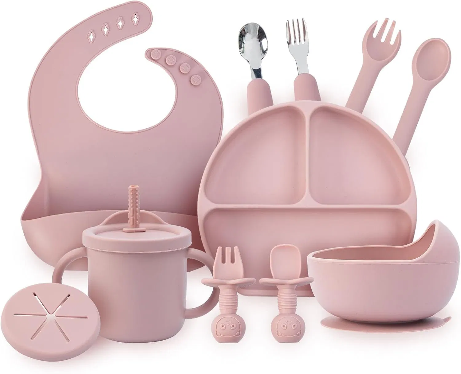 Silicone Baby Feeding Set Baby Bib Dinnerware Set Sippy Cup Baby Set