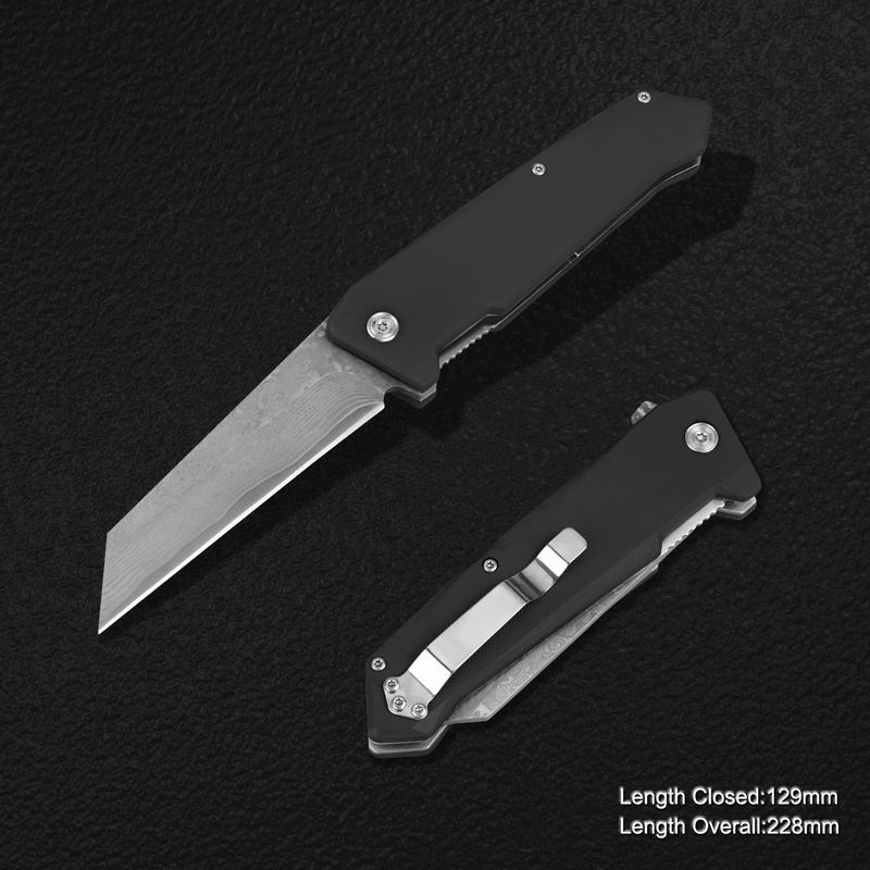 High Quality Folding Damascus Knife with G10 Handle (#31189)